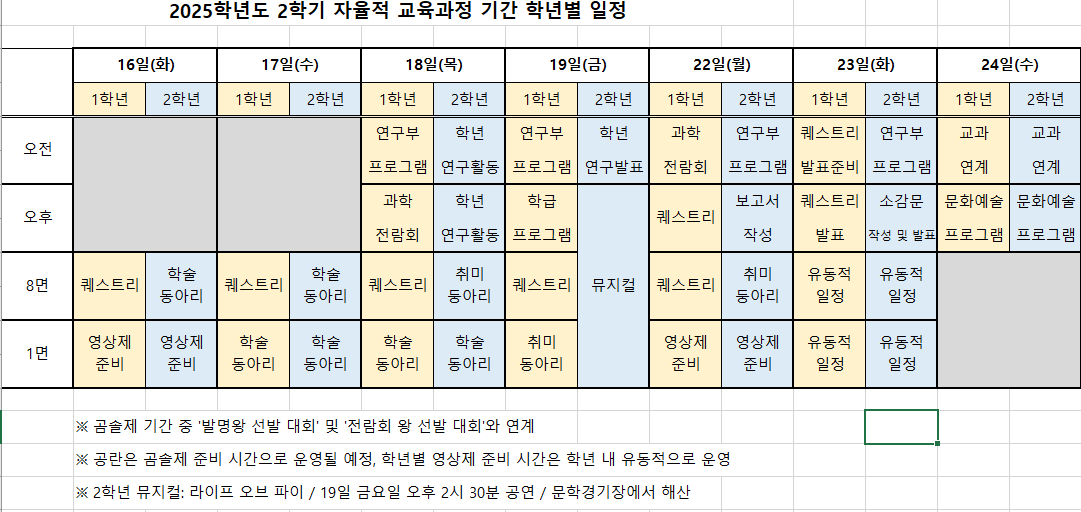 파일:2025학년도 2학기 자율적 교육과정 일정표.png